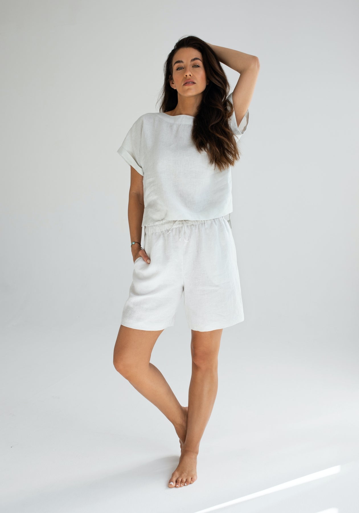 Dámske ľanové šortky Pearl gray