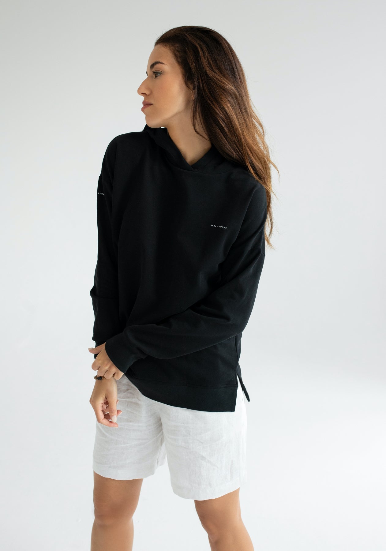Dámská mikina s kapucí z biobavlny Black brushed - Oversized