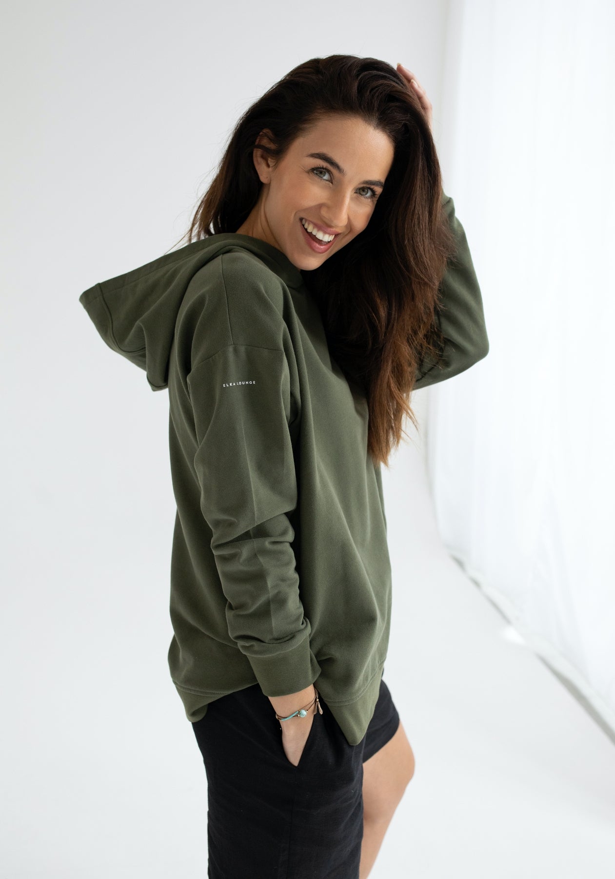 Women bluza bawełna organiczna Moss green brushed - Oversized