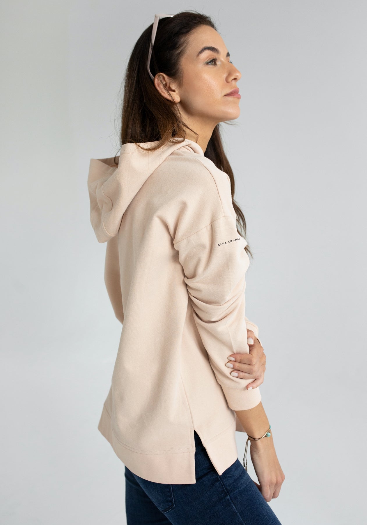 Dámska mikina s kapucňou z biobavlny Beige brushed - Oversized