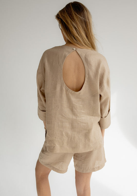 Dámský lněný top open back