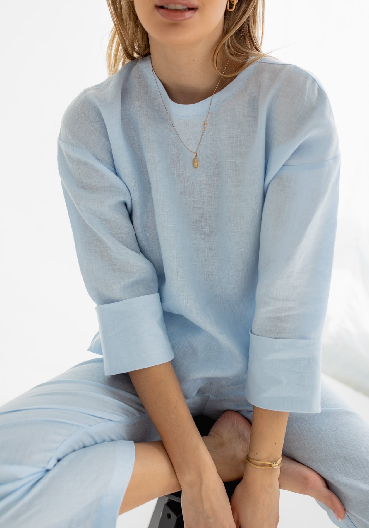 Dámsky ľanový top open back Light blue