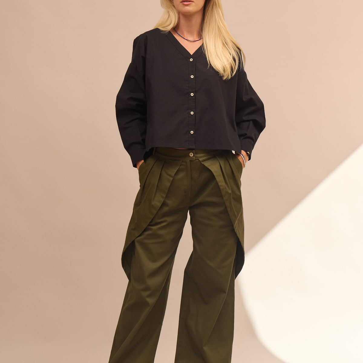 Dámské bavlněné chino wide kalhoty - regular fit