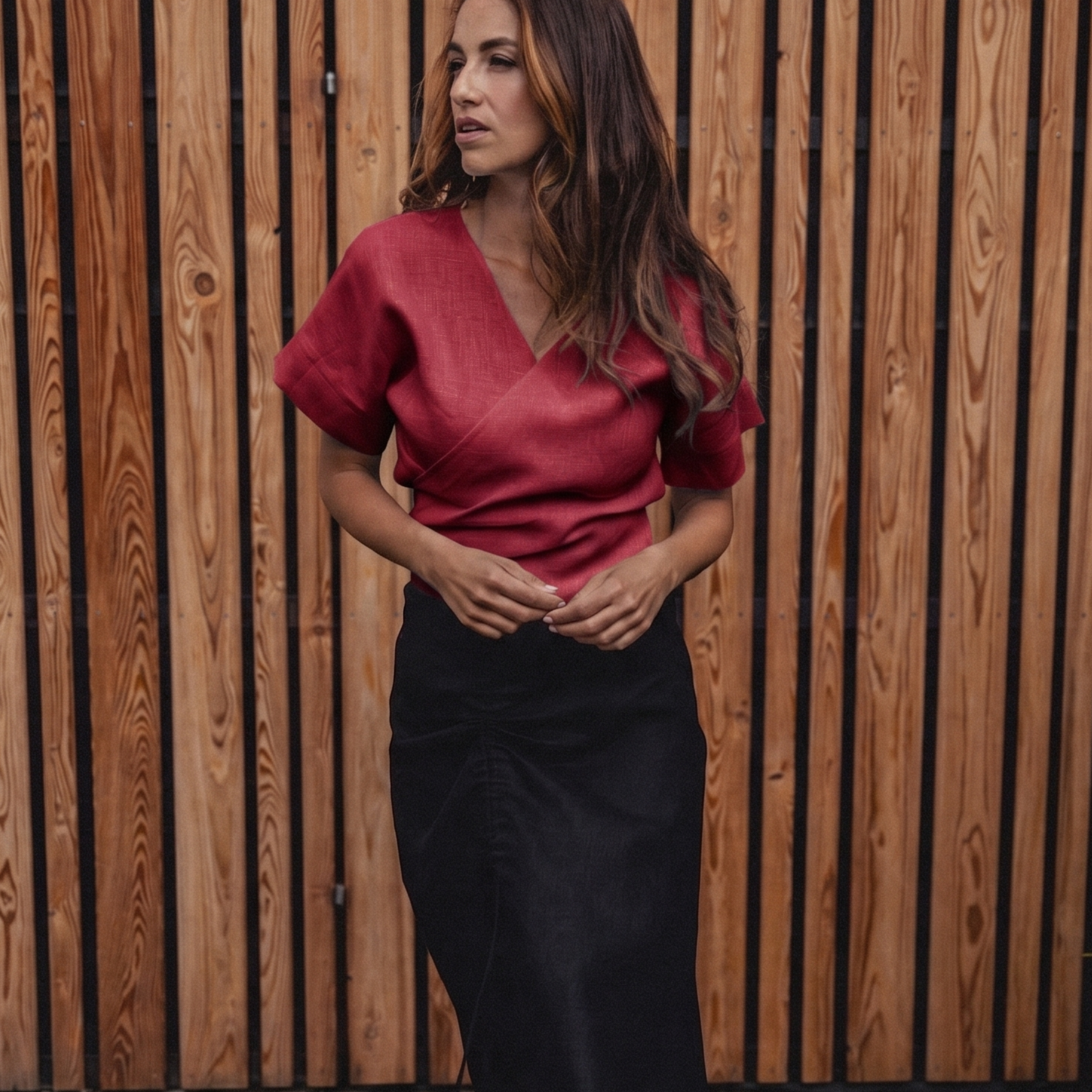Women's linen wrap top - regular