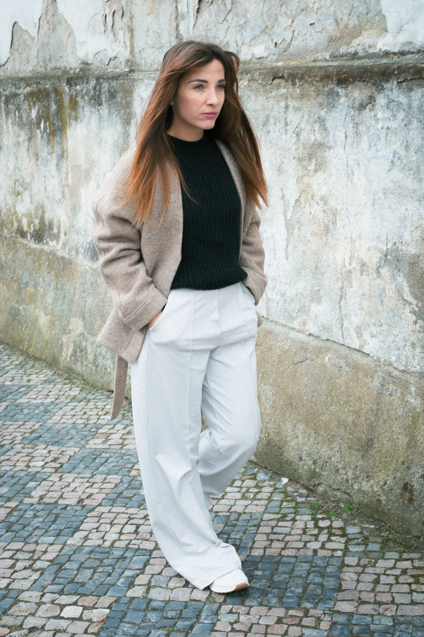 Dámské teplákové kalhoty wide-leg z biobavlny Pearl gray - Regular fit