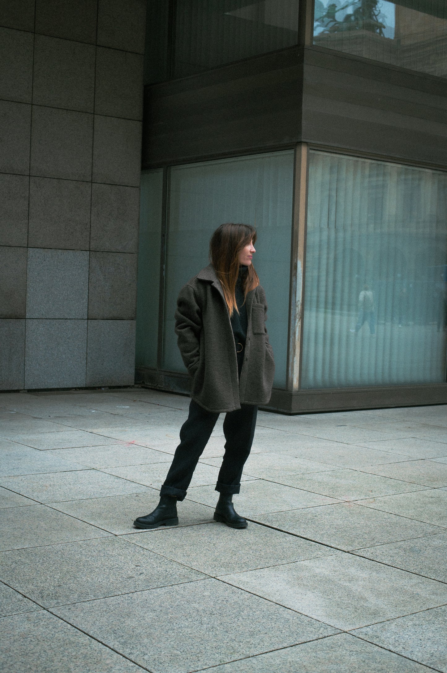 Dámský vlnený kabát Dark gray - Loose fit