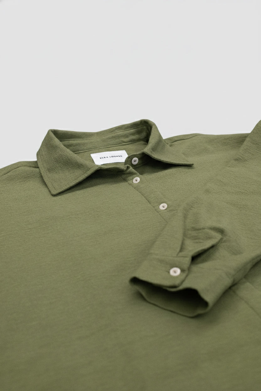 Women’s Flannel Shirt with Collar Loose Fit – Moss Green