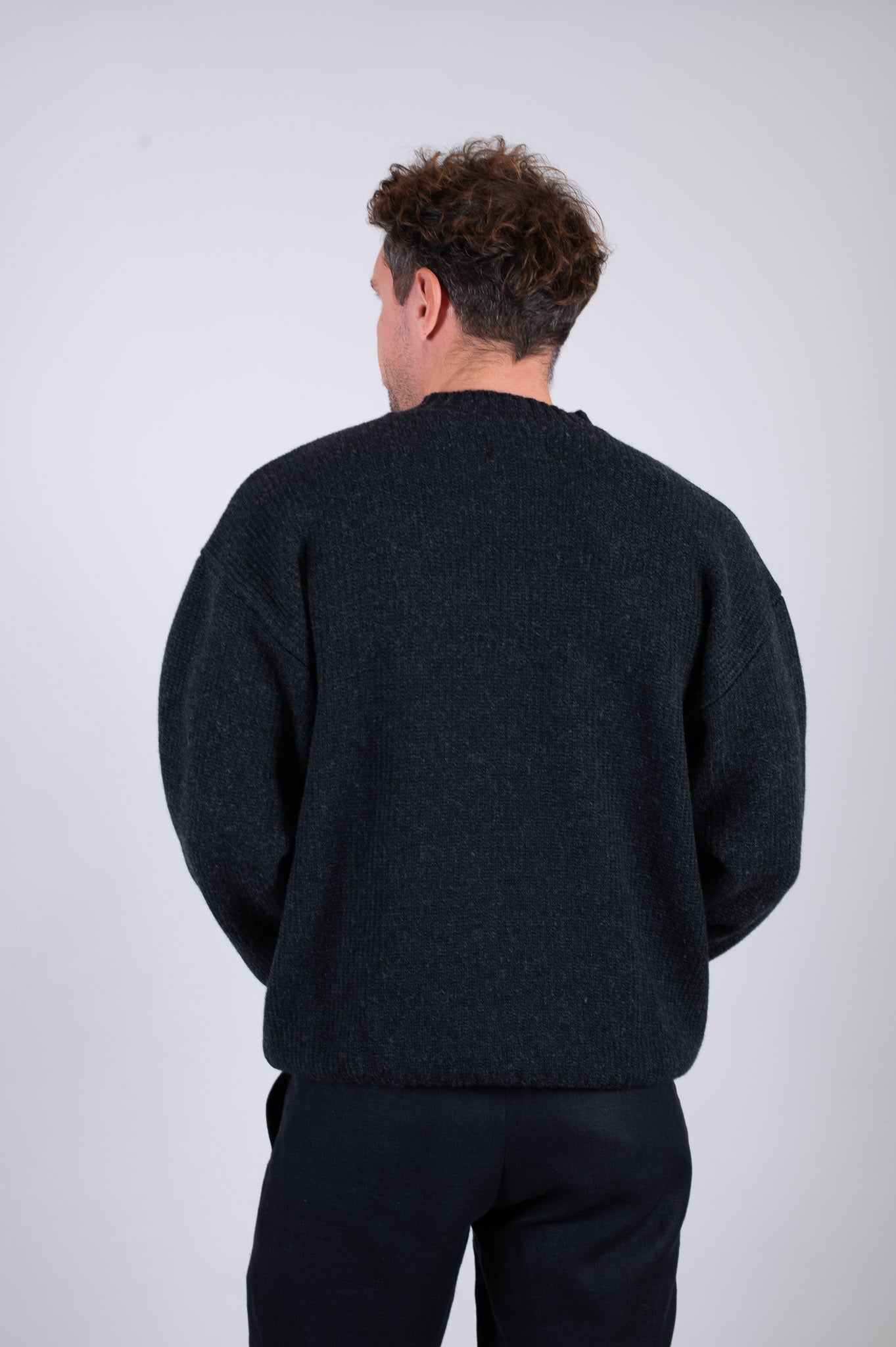 Men’s Knitted Wool Sweater Loose Fit – Dark Gray