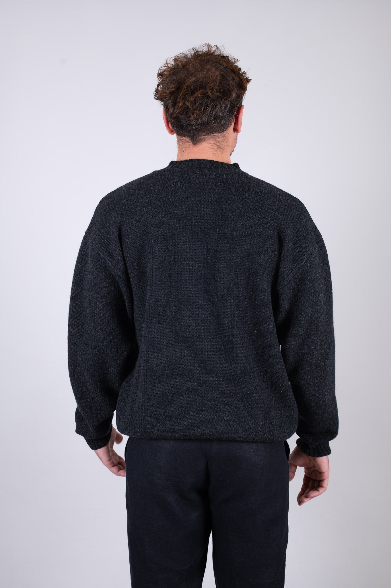 Men’s Knitted Wool Sweater Loose Fit – Dark Gray