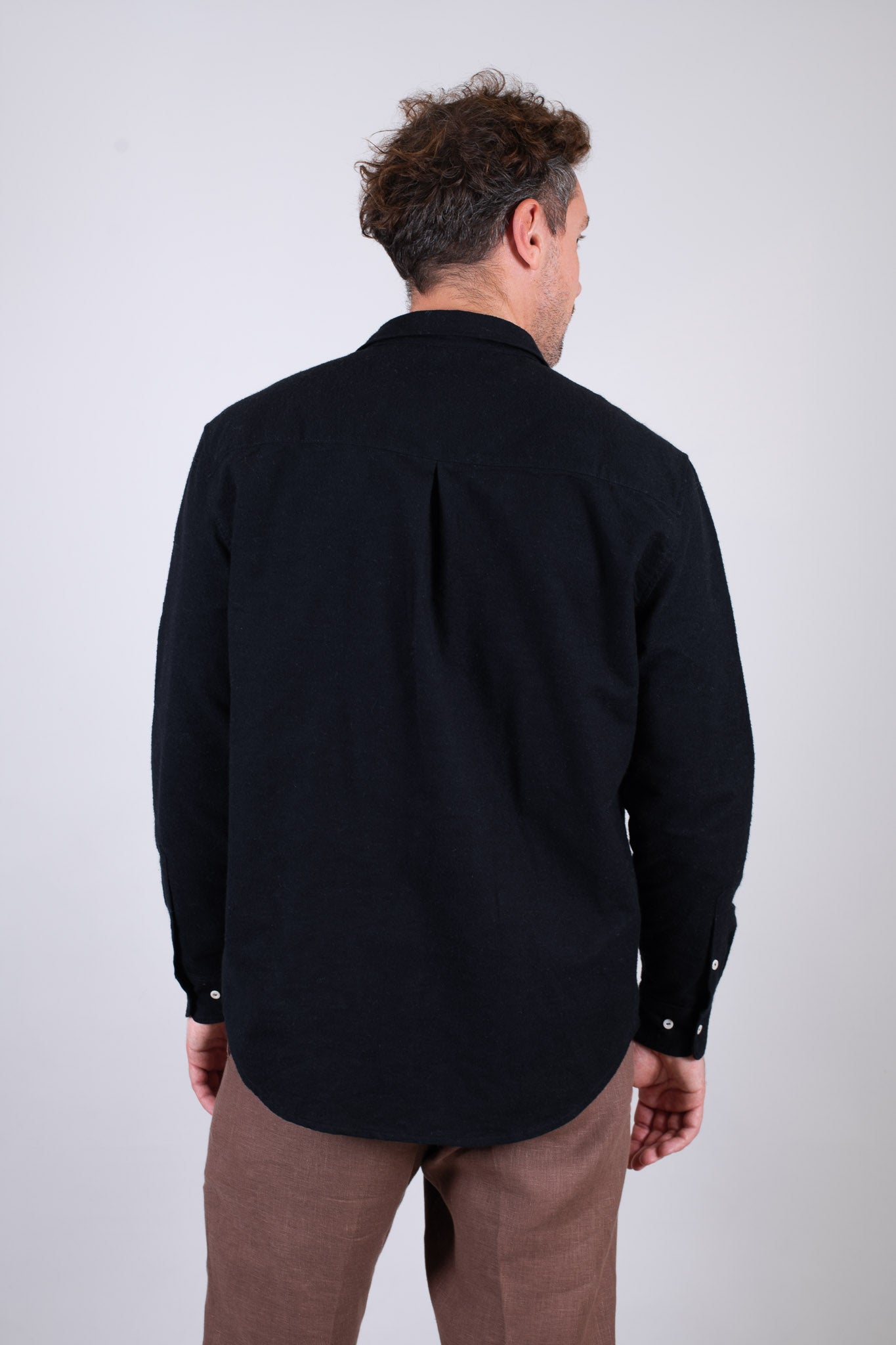 Men's flannel shirt with collar - Black