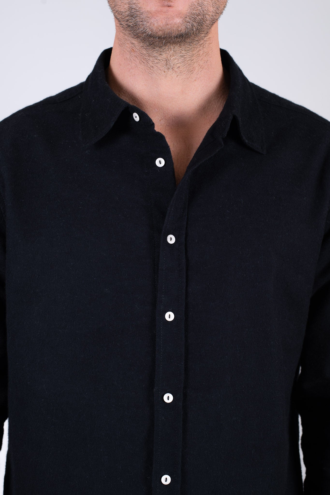 Men's flannel shirt with collar - Black