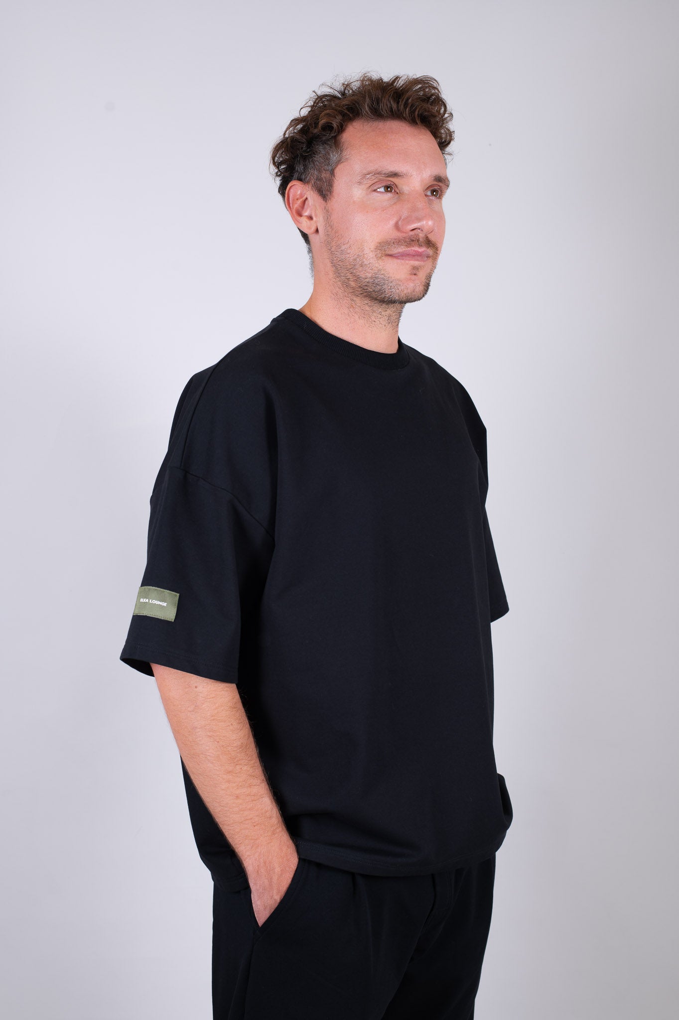 Men’s Sweatshirt T-Shirt Organic Cotton Black - loose fit