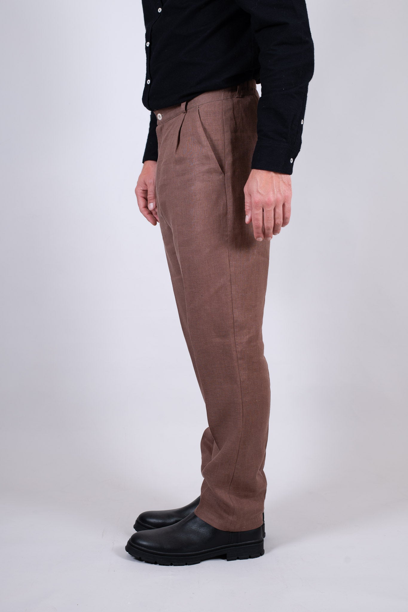 Pánské lněné kalhoty Loose-fit - Brown