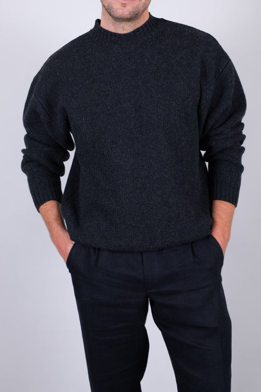 Men’s Knitted Wool Sweater Loose Fit – Dark Gray