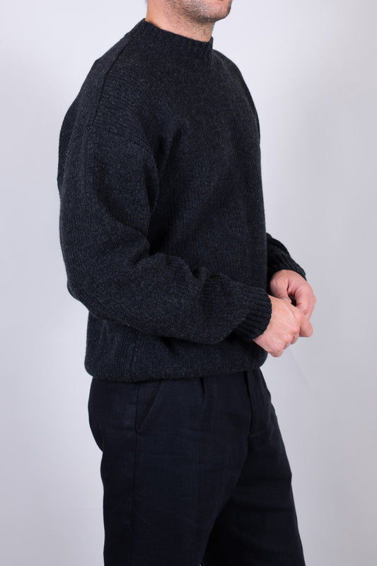 Men’s Knitted Wool Sweater Loose Fit – Dark Gray