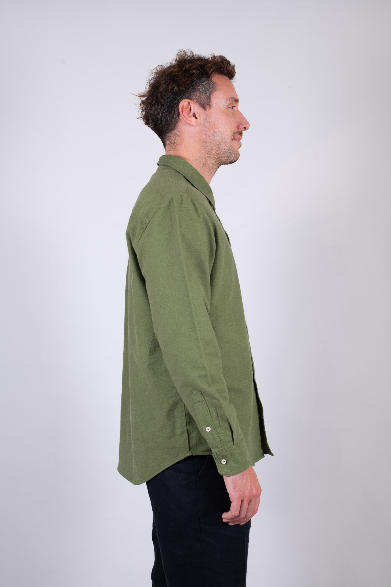 Men's flannel shirt with collar - Moss green