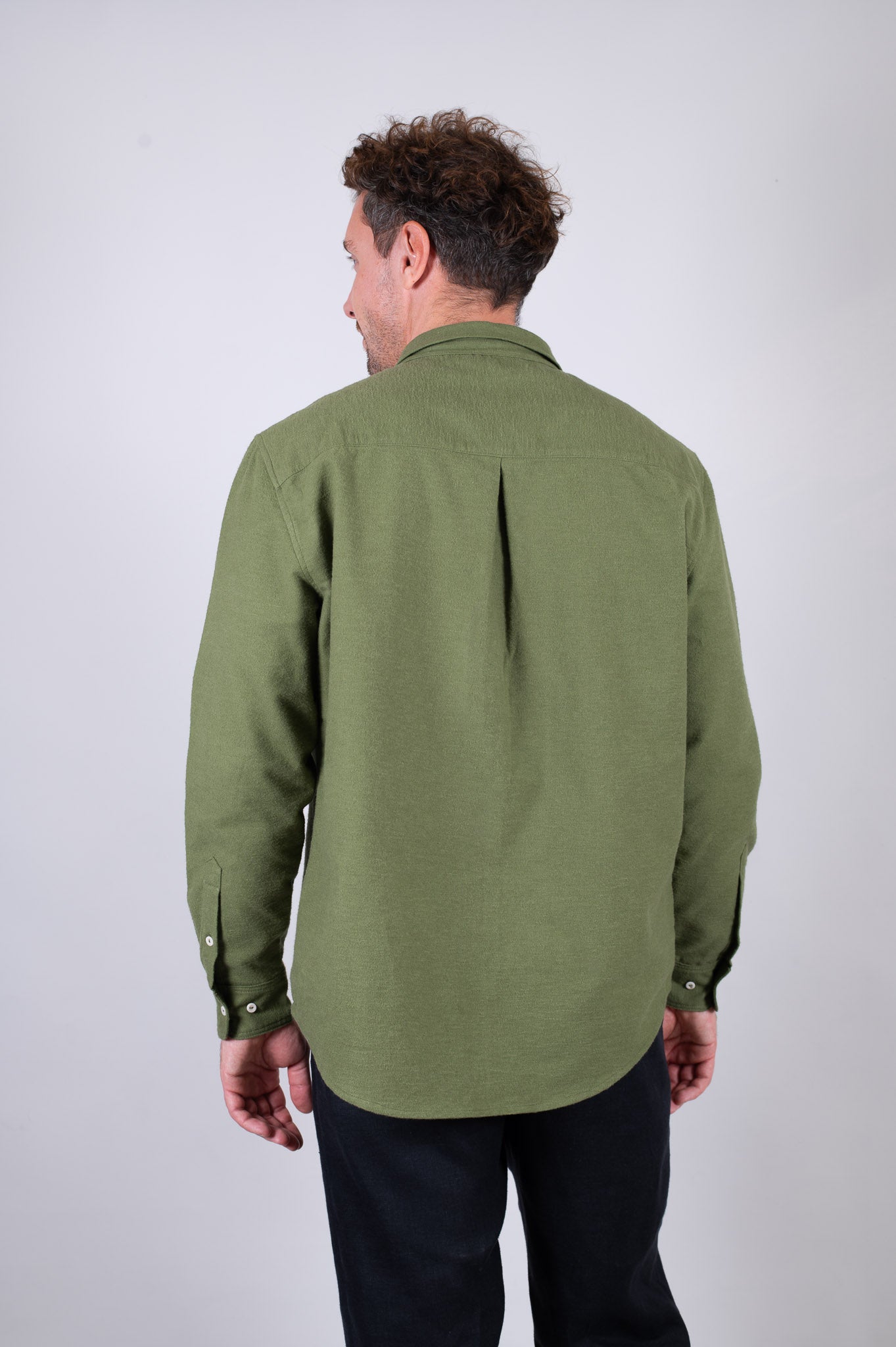 Men's flannel shirt with collar - Moss green
