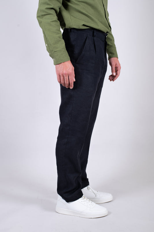 Pánske ľanové nohavice Loose-fit - Black