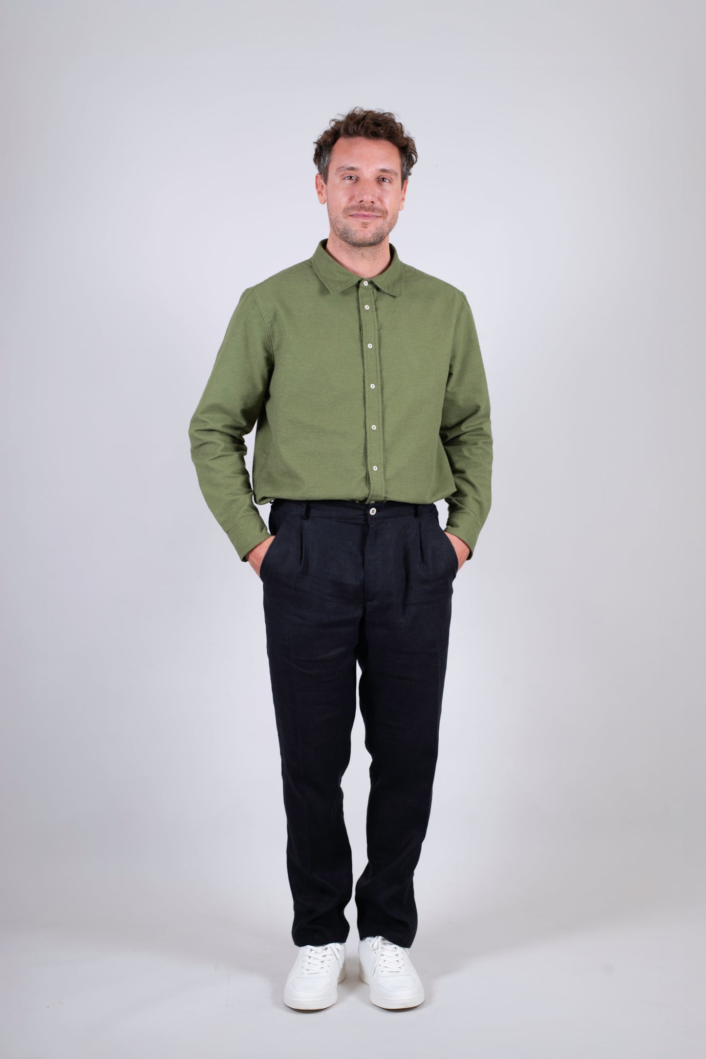 Męskie luźne spodnie lniane - Black