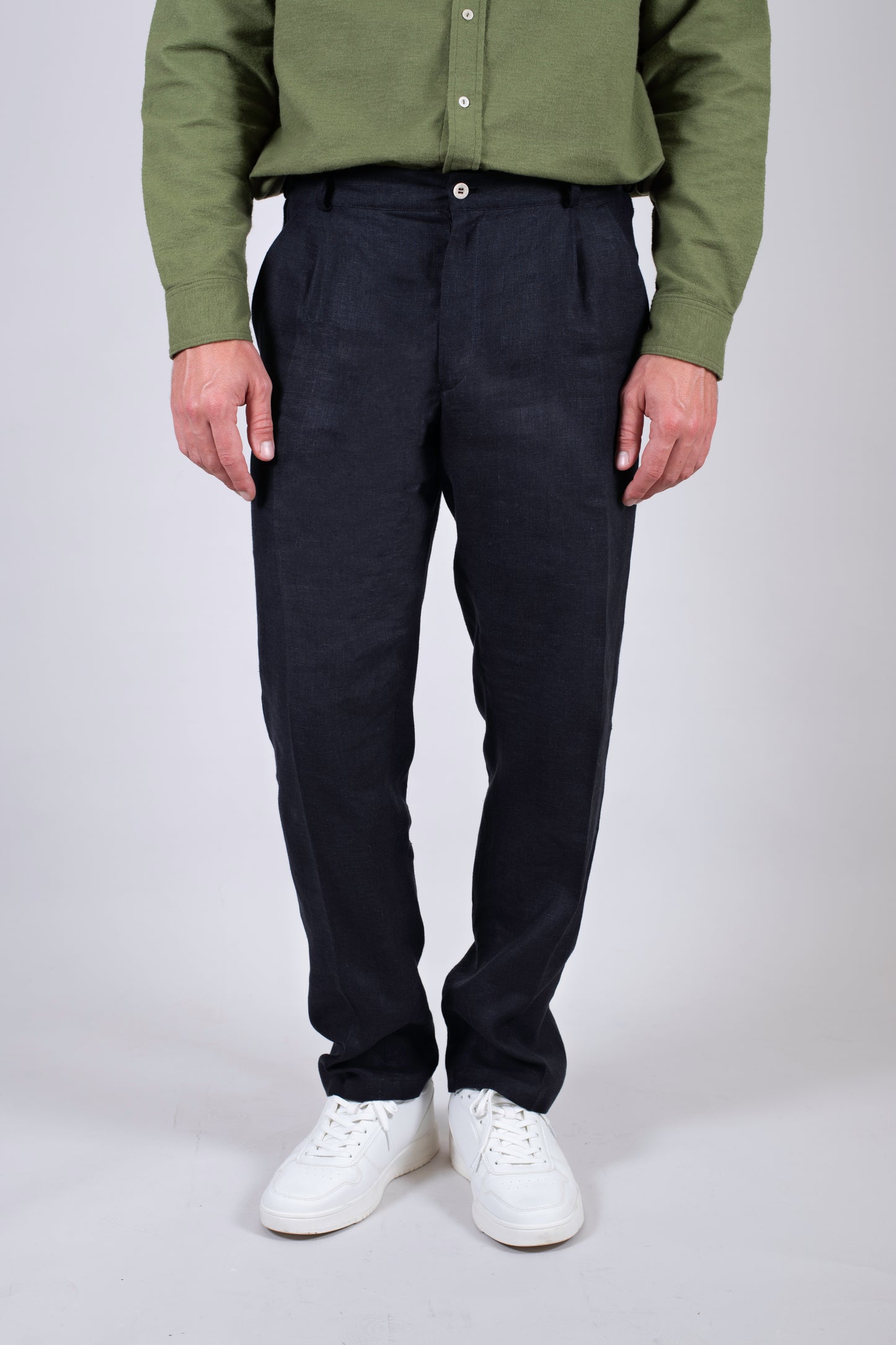 Męskie luźne spodnie lniane - Black