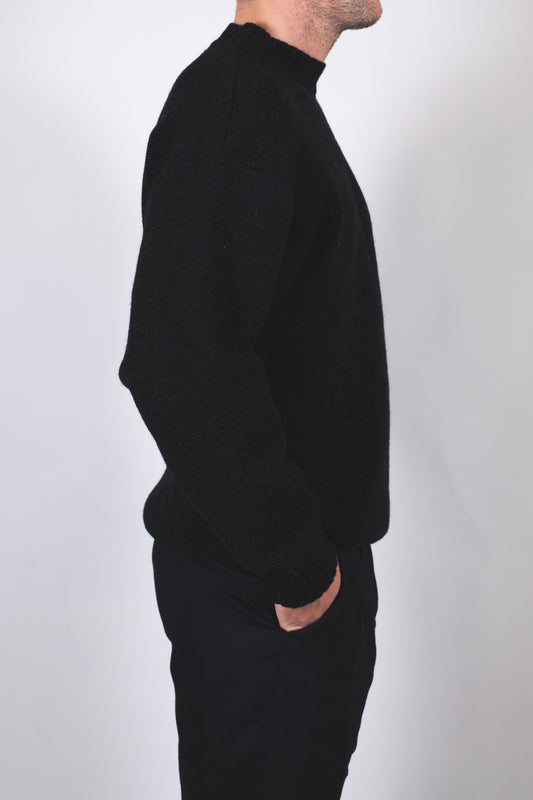 Pánsky pletený vlnený sveter Loose Fit – Dark gray