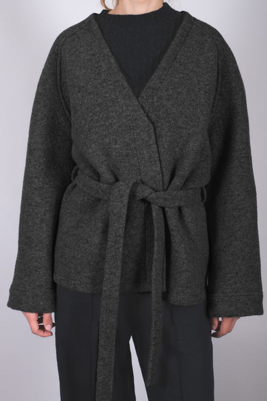 Dámsky vlnený kabát Loose fit – Dark gray