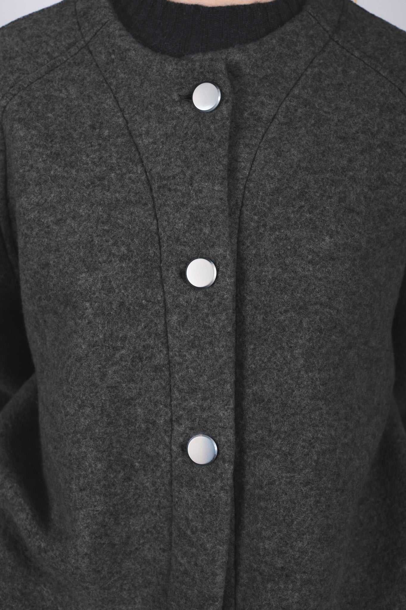 Dámsky vlnený kabát short Loose fit – Dark gray