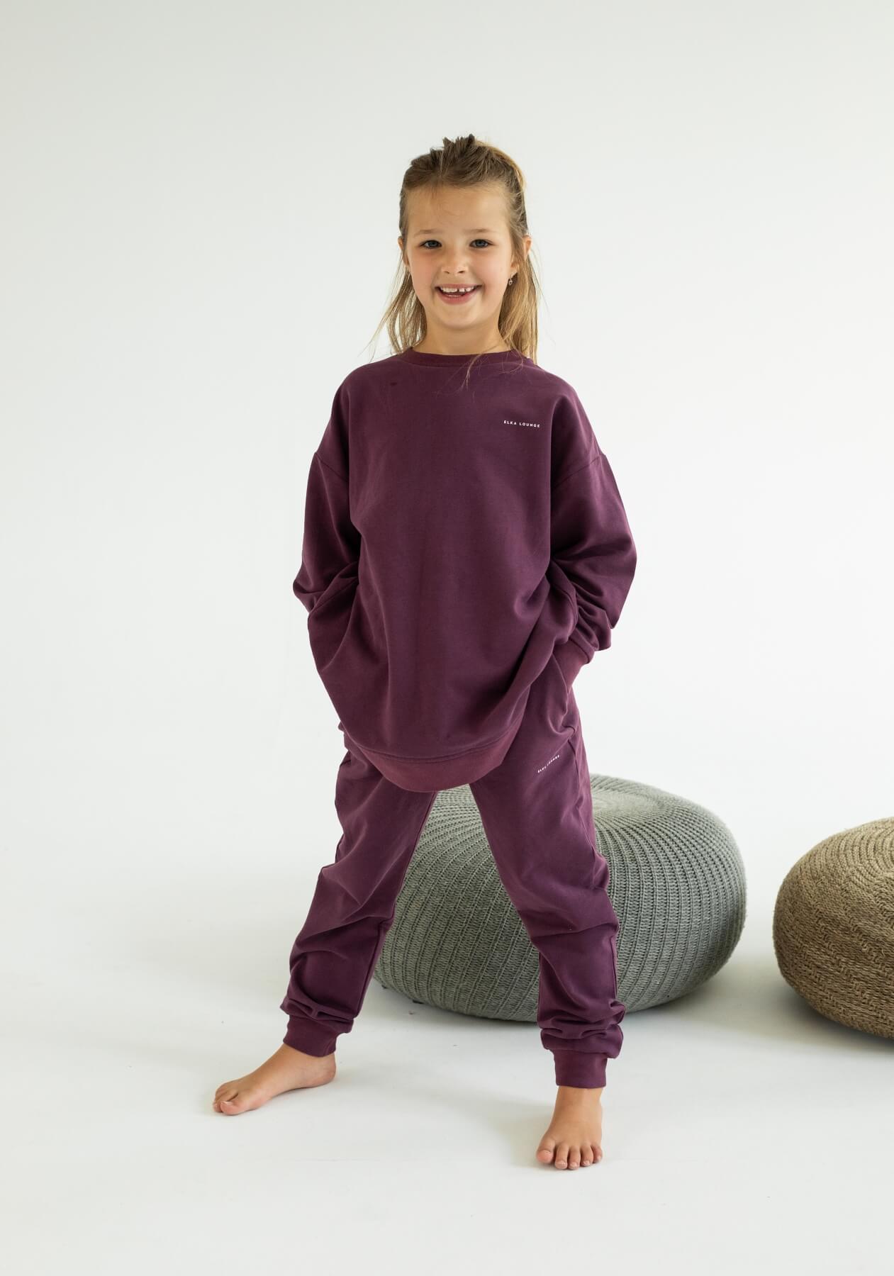 Dětské teplákové kalhoty z biobavlny Purple - Oversized