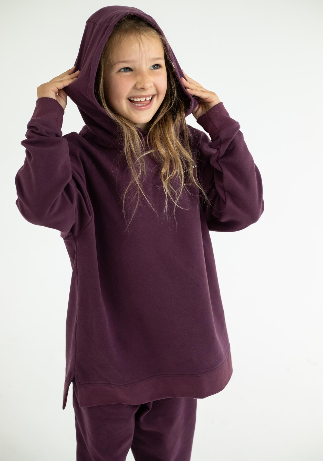 Detská mikina s kapucňou z biobavlny Purple - Oversized