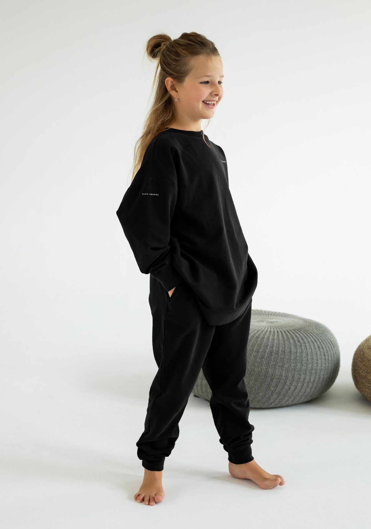 Detská mikina s kapucňou z biobavlny Black - Oversized