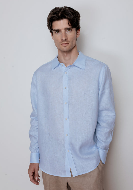 Men's linen shirt with collar - regular fit
