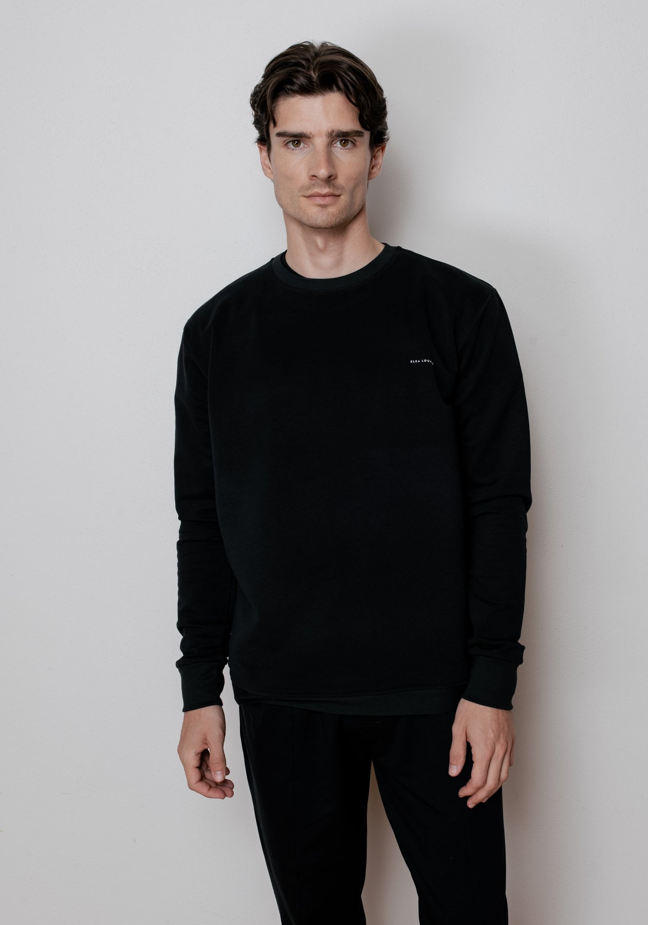 Pánská mikina bez kapuce z biobavlny Black brushed - regular update