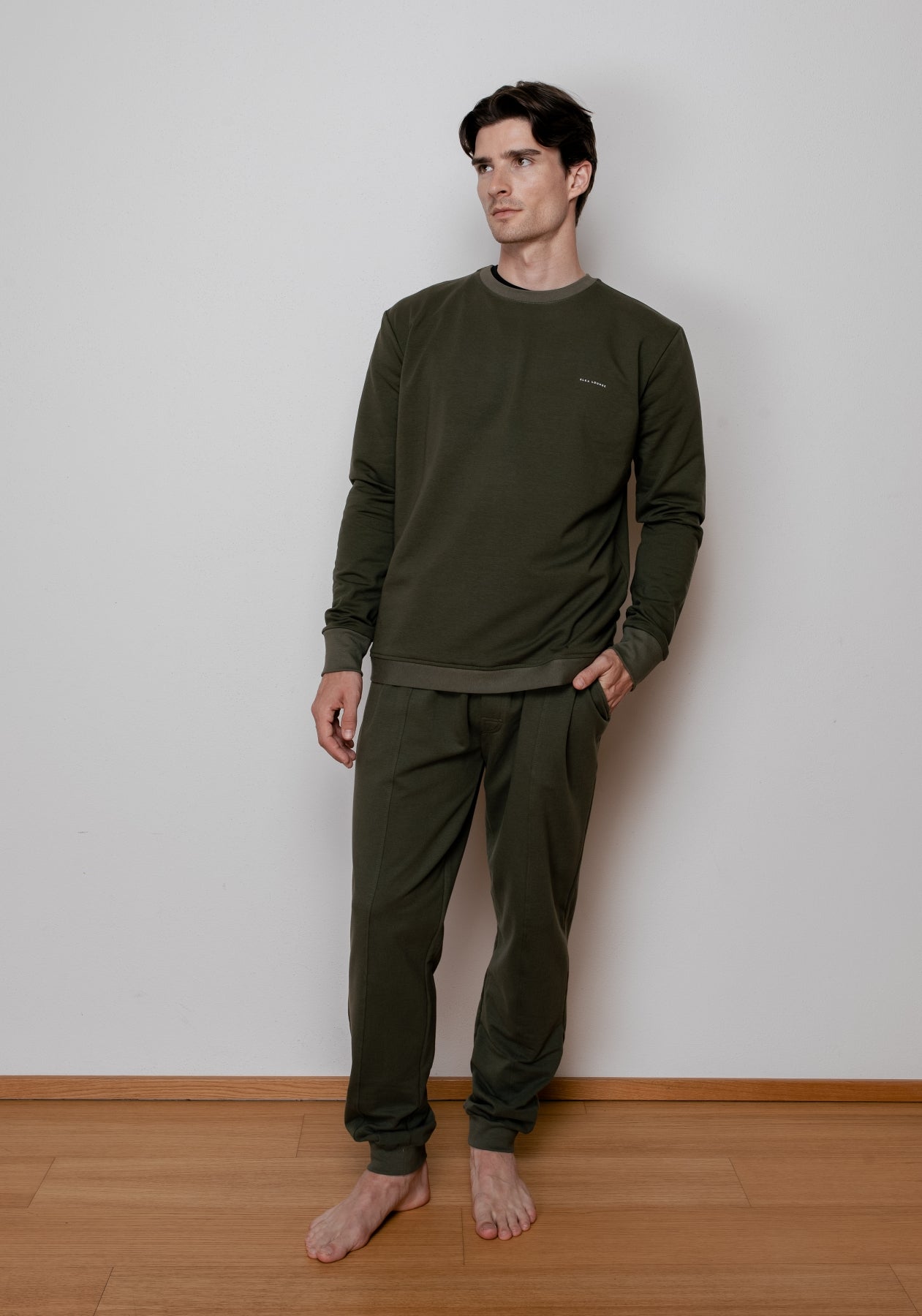 Pánská mikina bez kapuce z biobavlny Moss green brushed - regular update