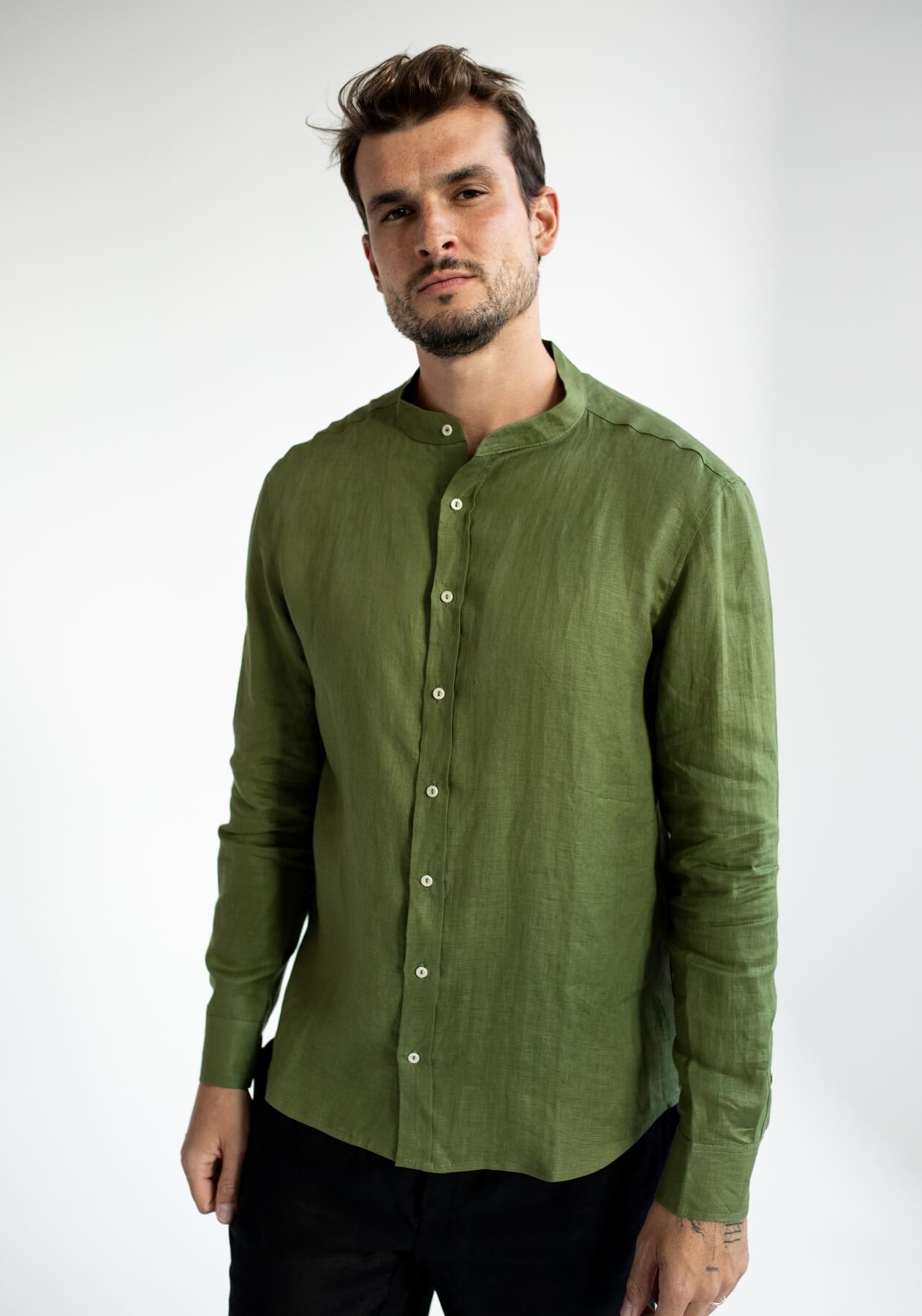 Pánská lněná košile Moss green