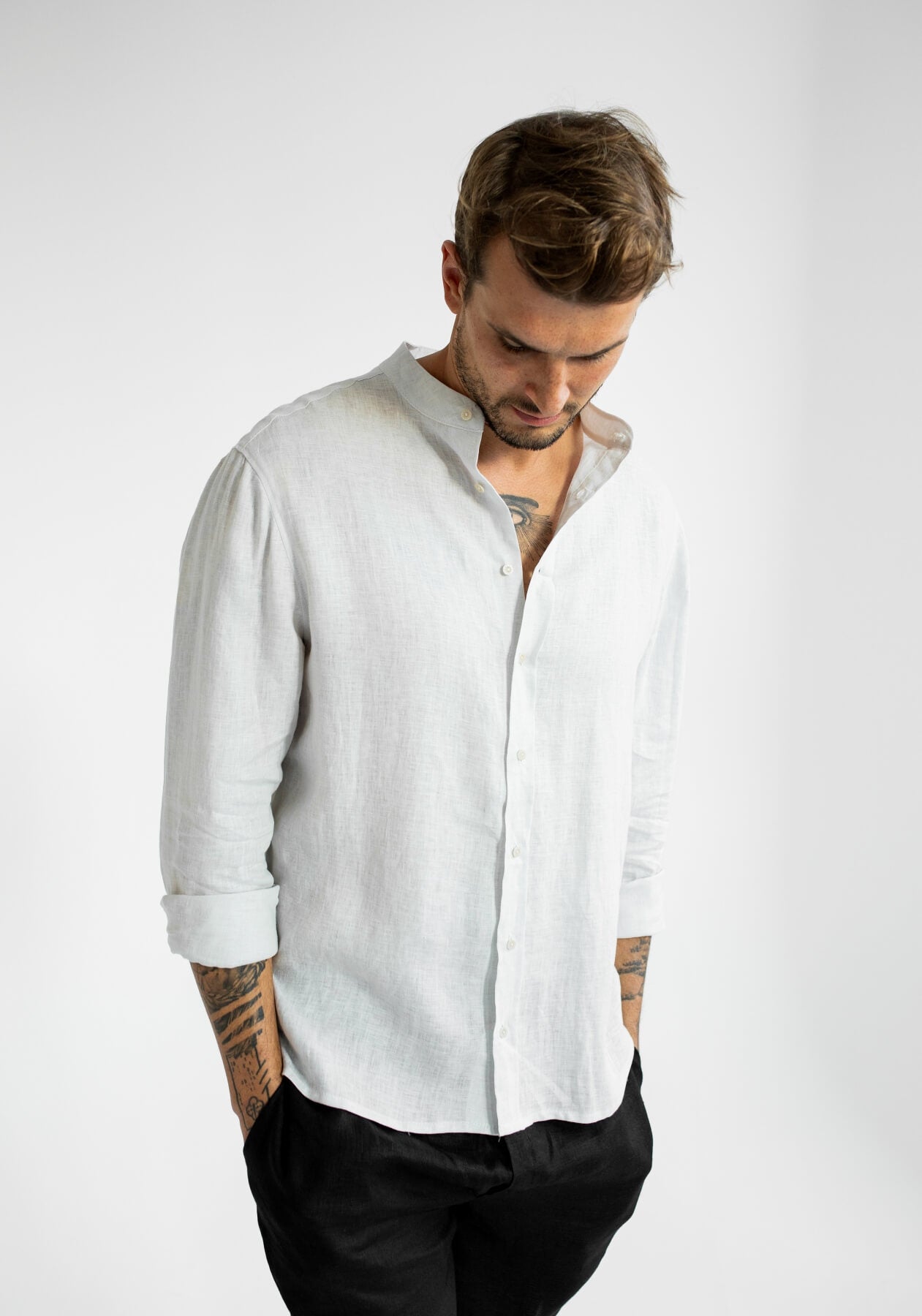 Men linen shirt Pearl gray