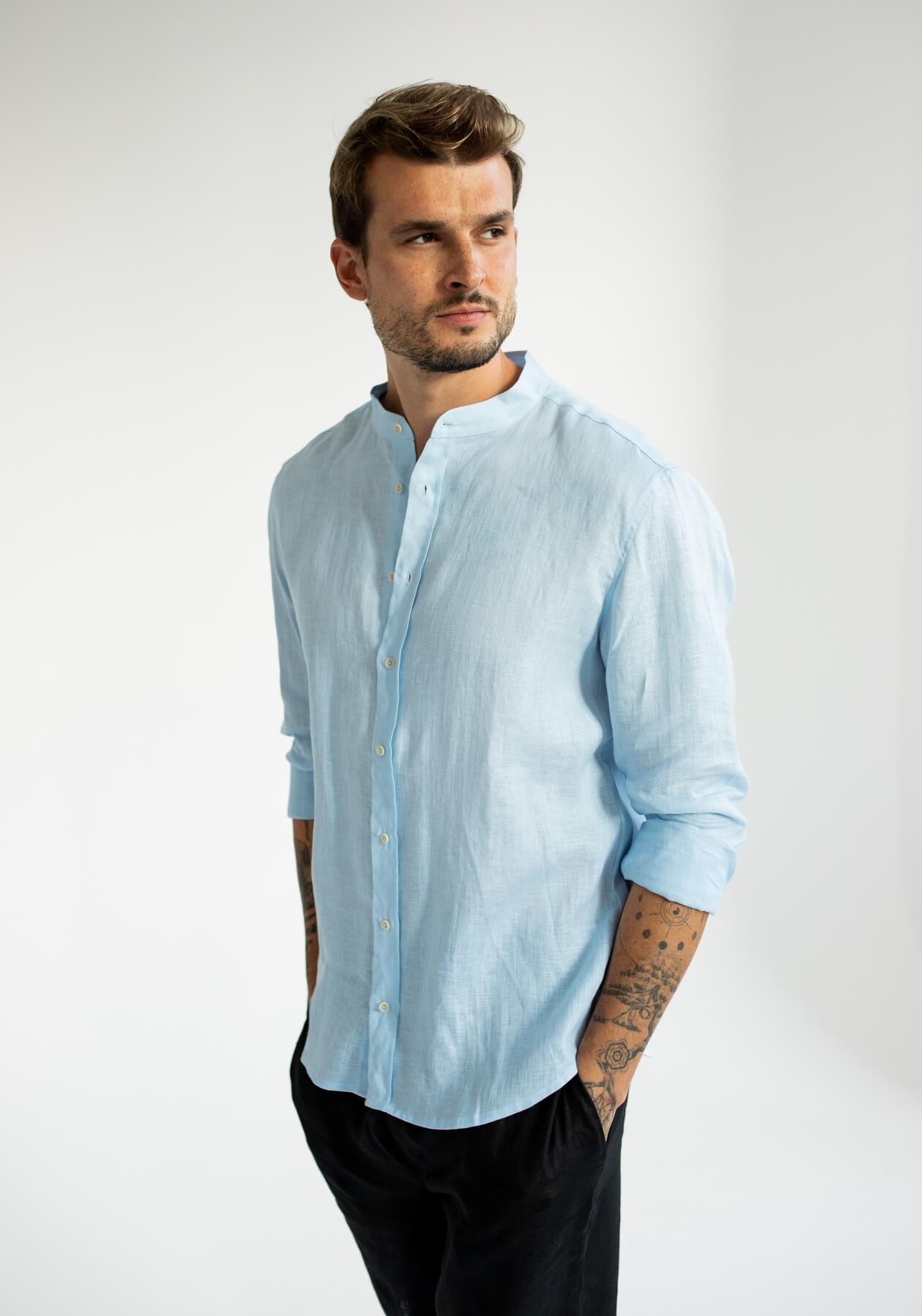 Men linen shirt Light blue