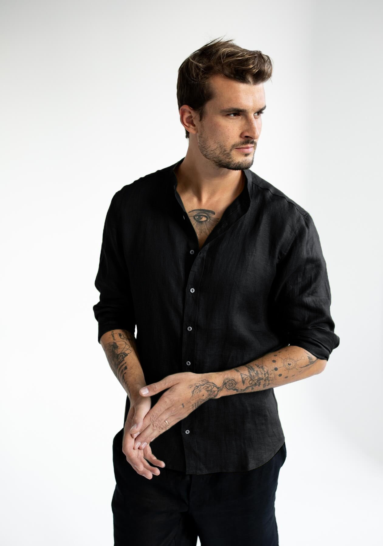 Men linen shirt Black