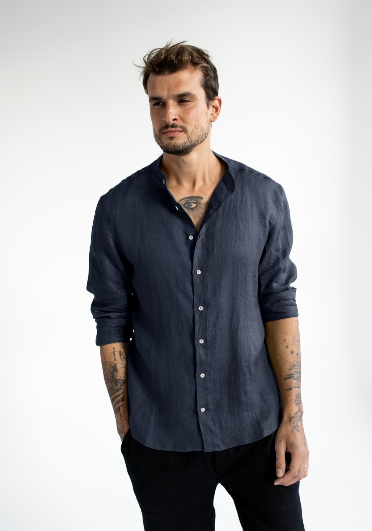 Men linen shirt Deep blue