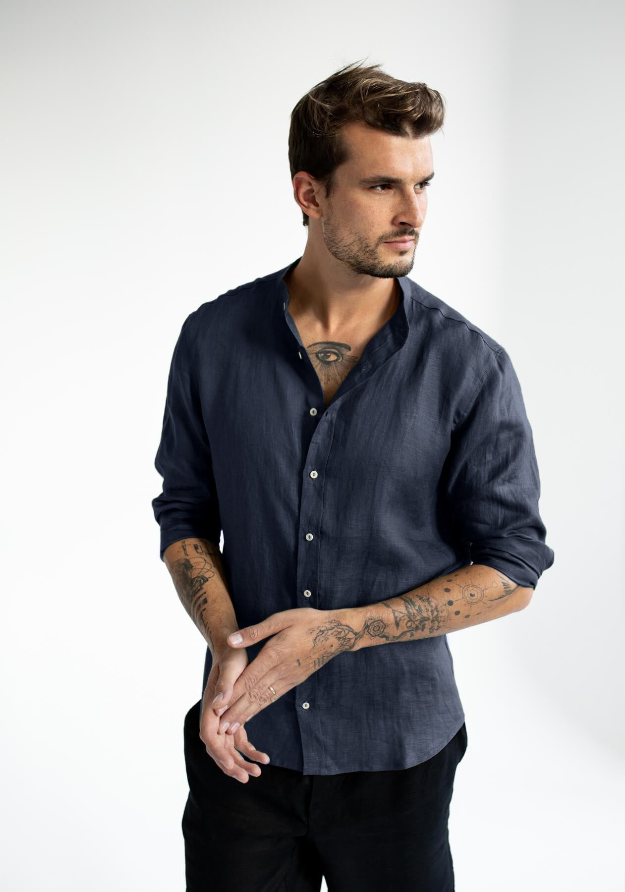 Men linen shirt Deep blue