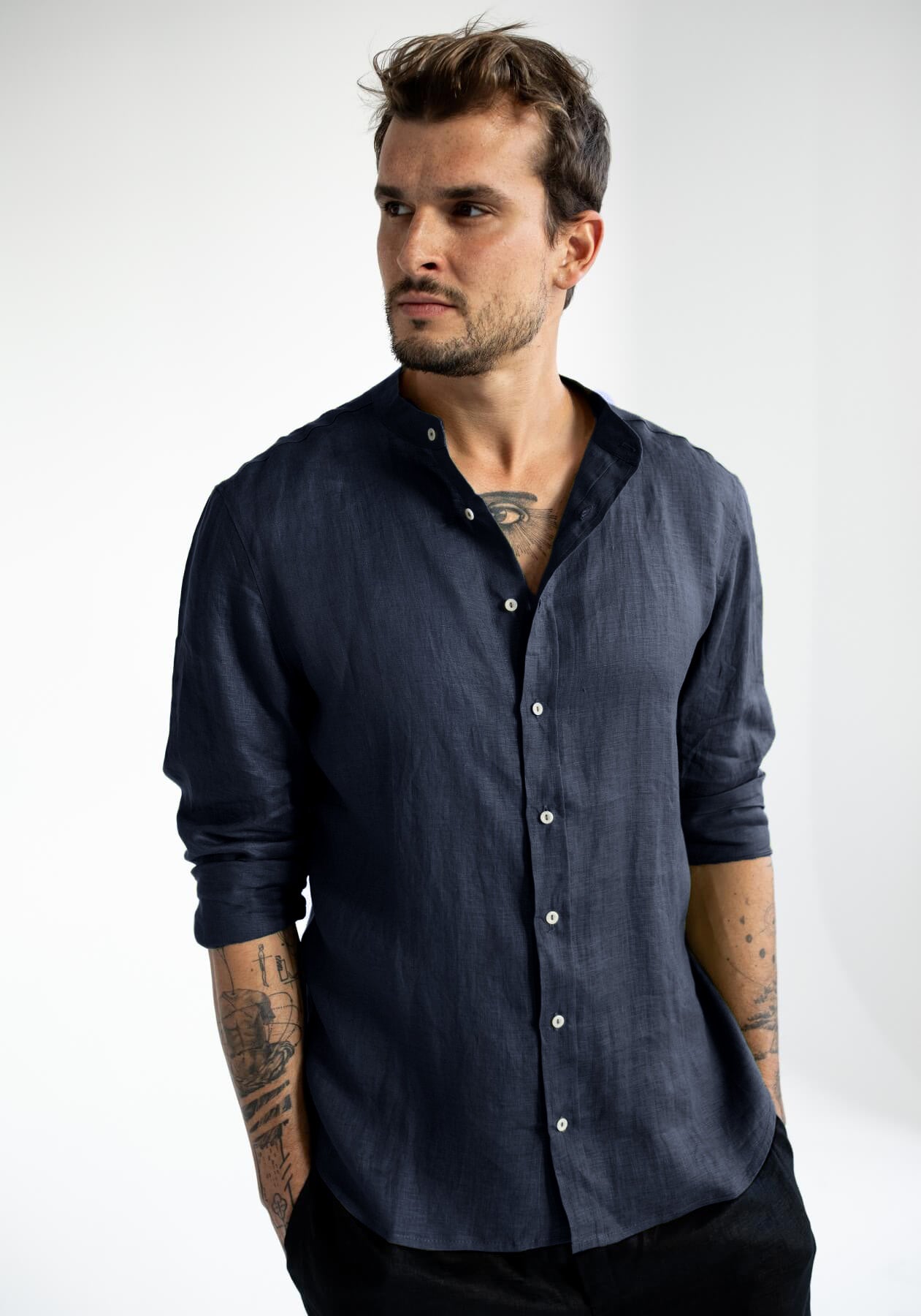 Men linen shirt Deep blue