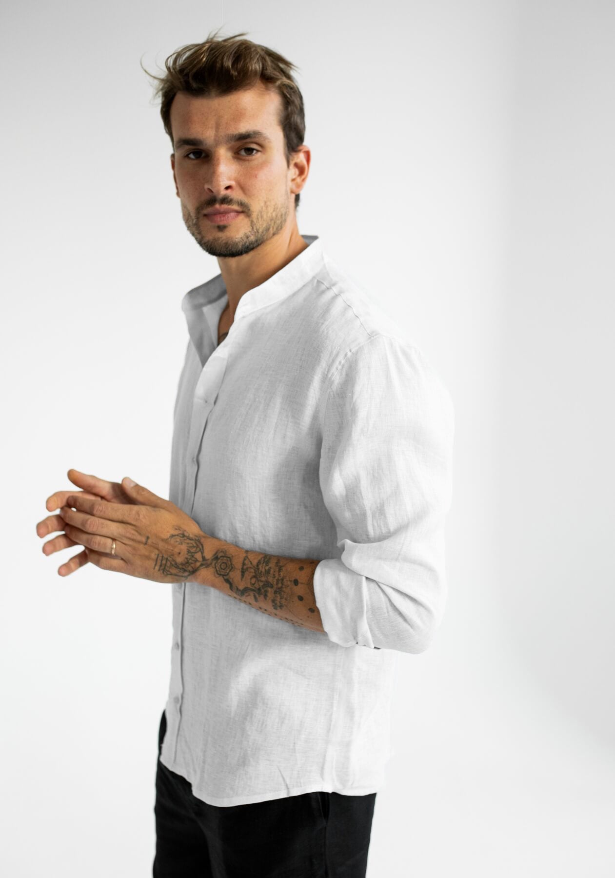 Men linen shirt White