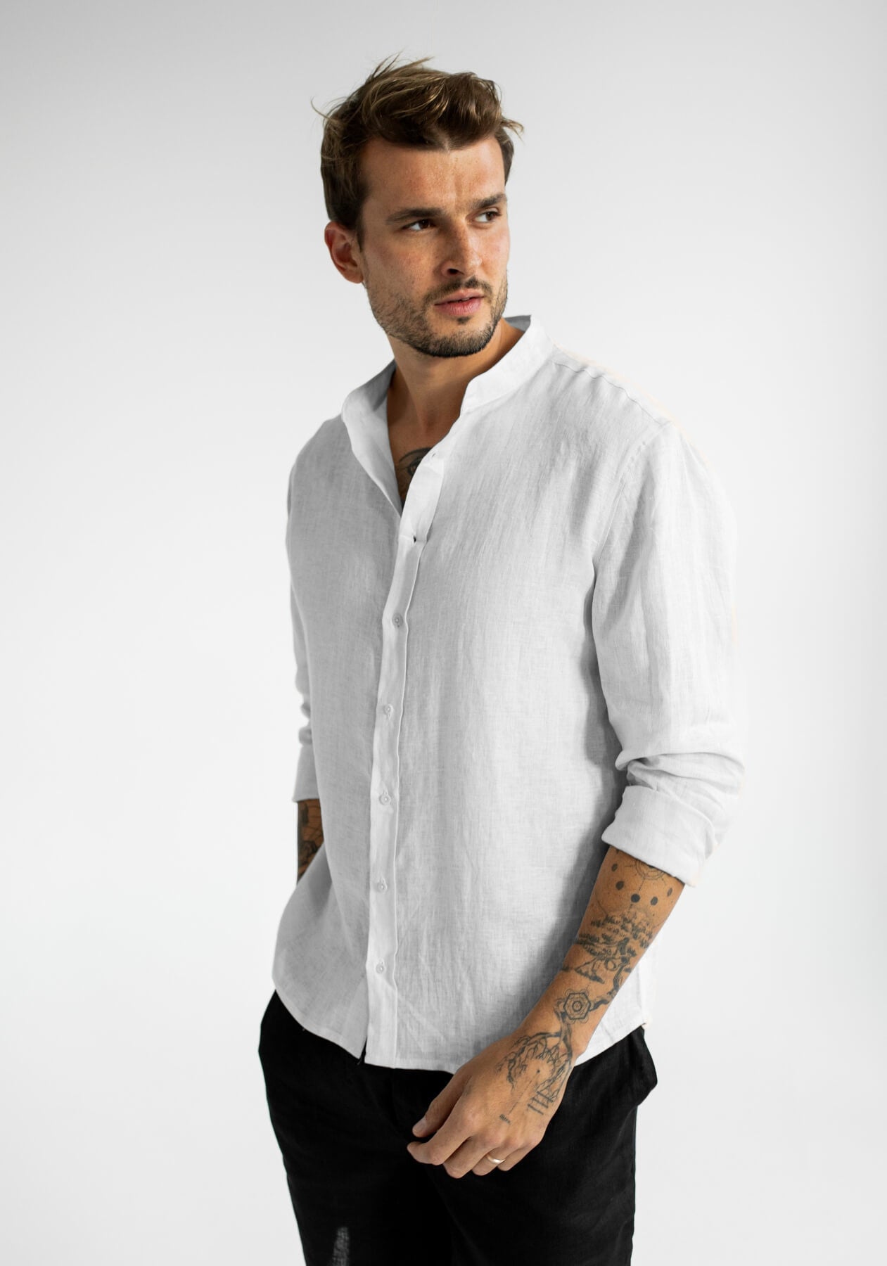 Men linen shirt White