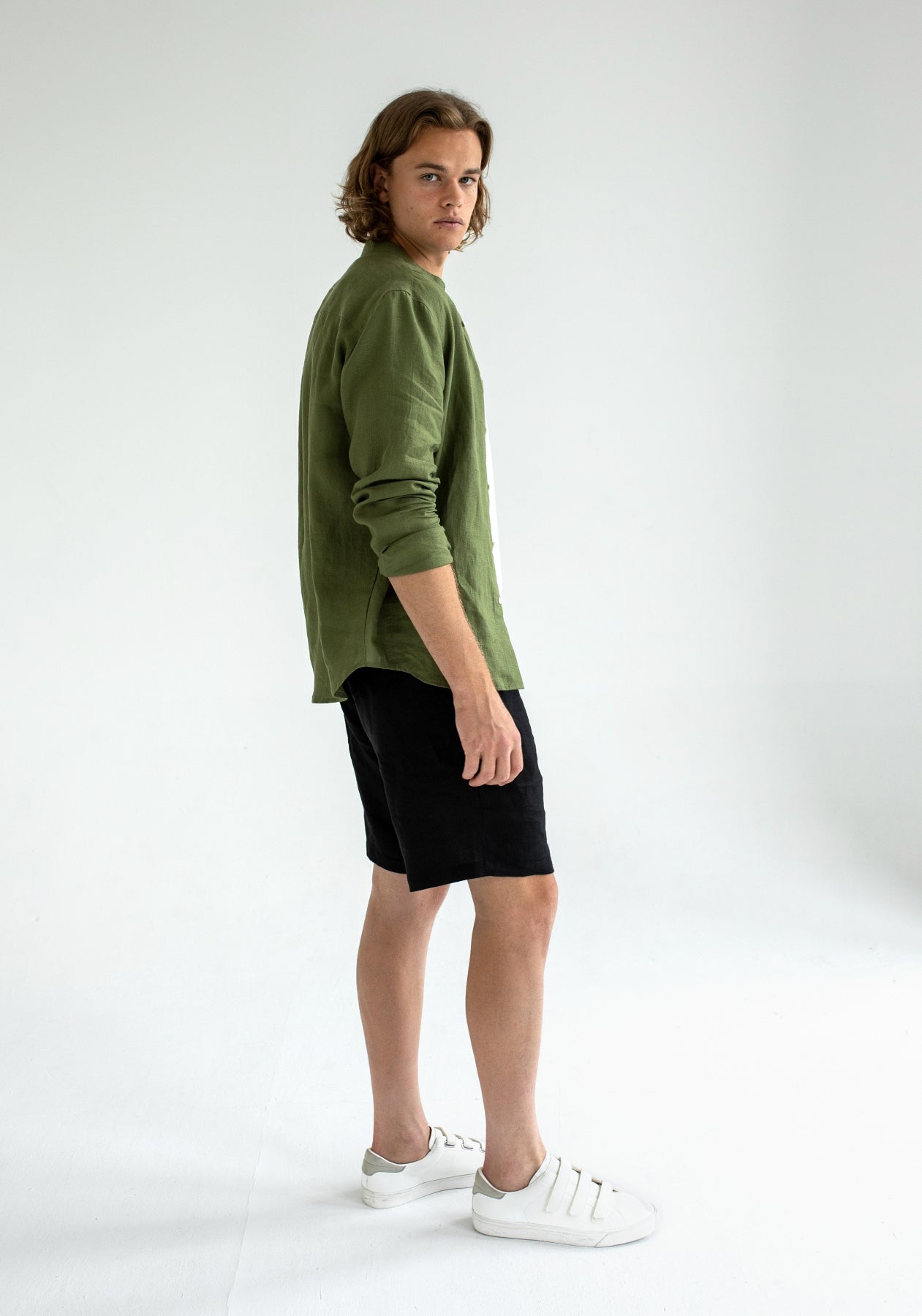 Men linen shorts Black