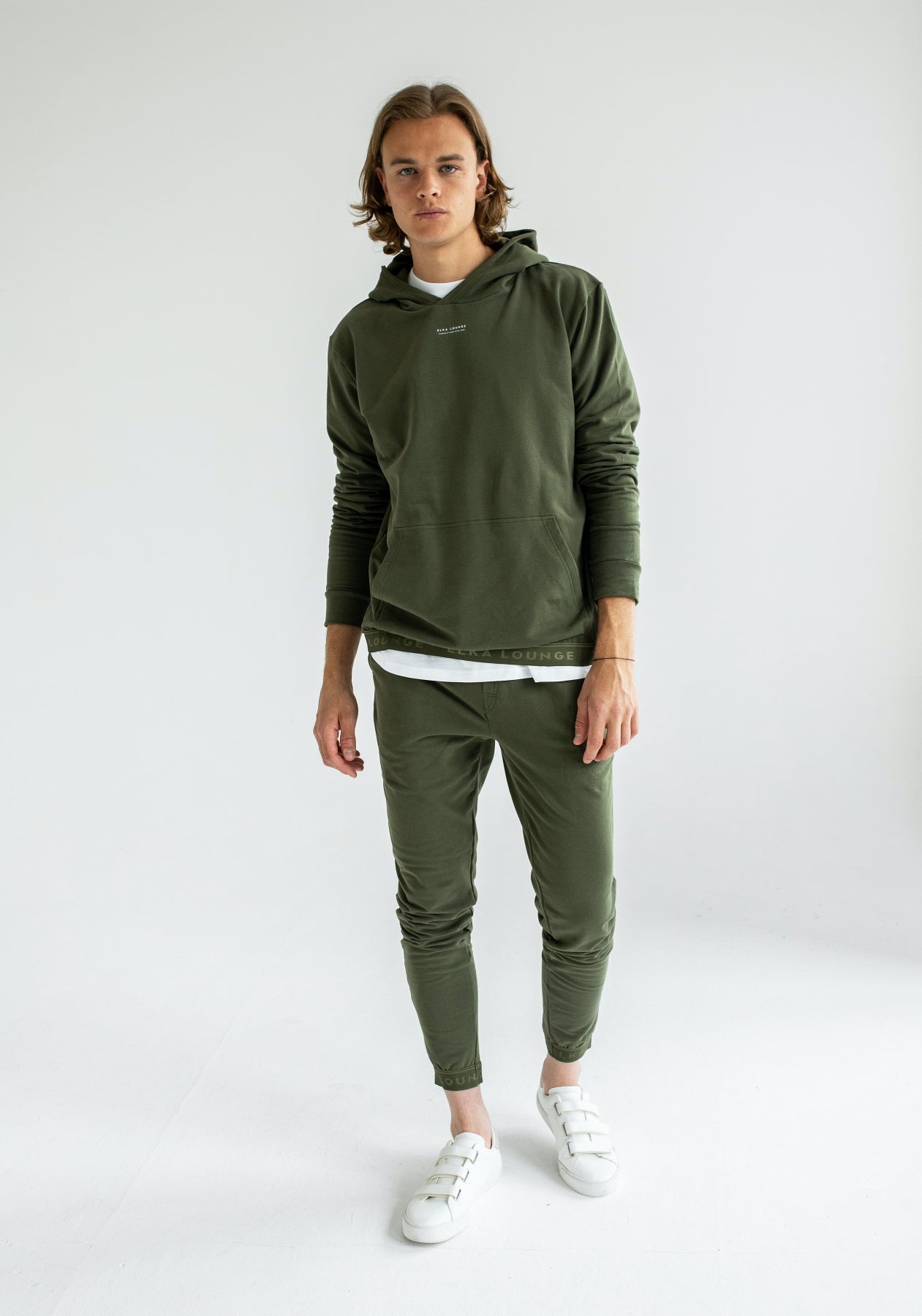 Men sweatpants organic cotton Moss green lounge - regular