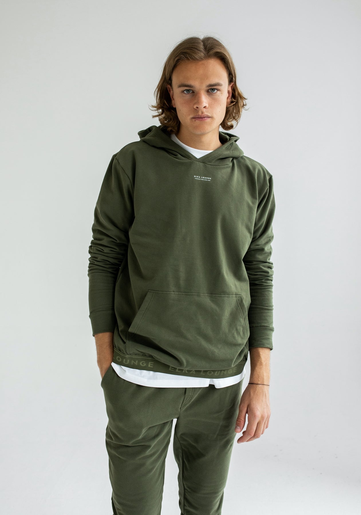 Men sweatpants organic cotton Moss green lounge - regular