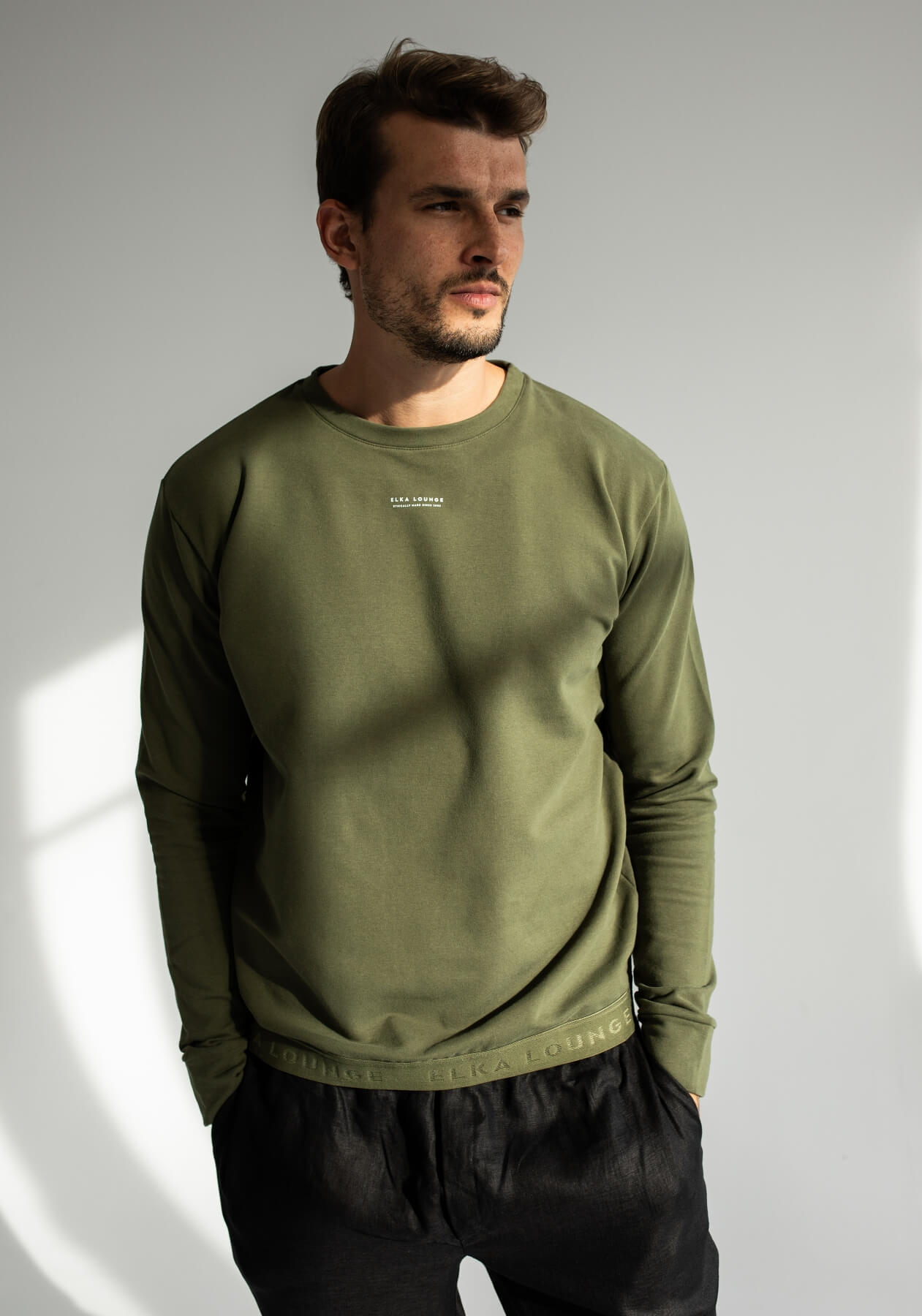 Men Sweatshirt organic cotton Moss green - khaki regular