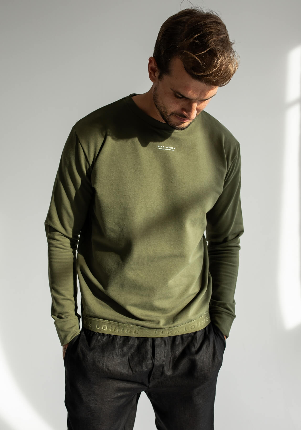 Men Sweatshirt organic cotton Moss green - khaki regular