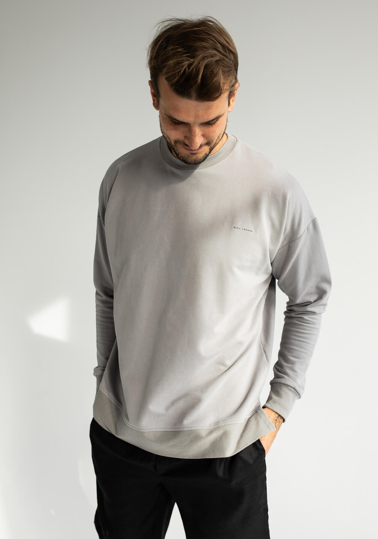 Pánská mikina bez kapuce z biobavlny brushed - Oversized