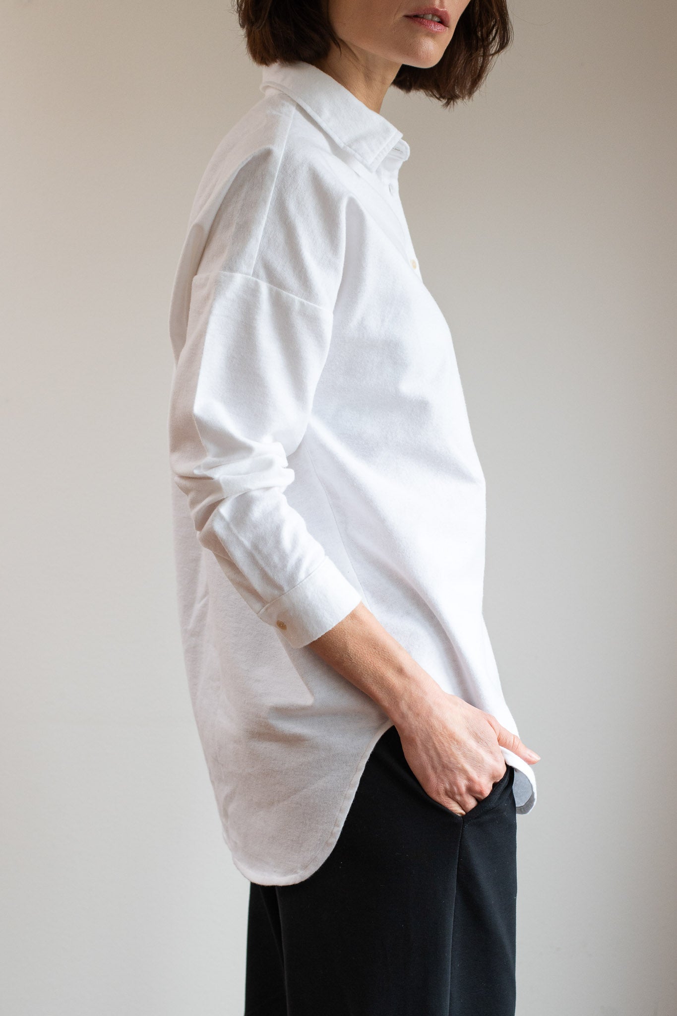 Dámska flanelová košeľa s golierom loose fit – White