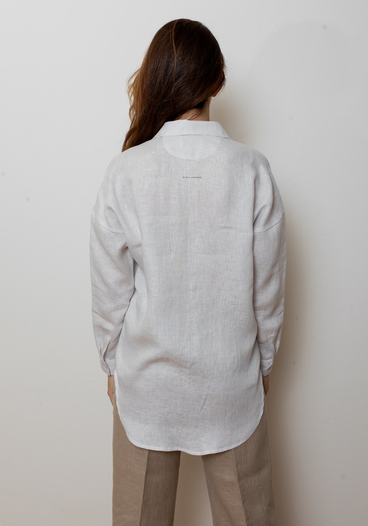 Women's loose fit linen shirt with collar - Pearl gray